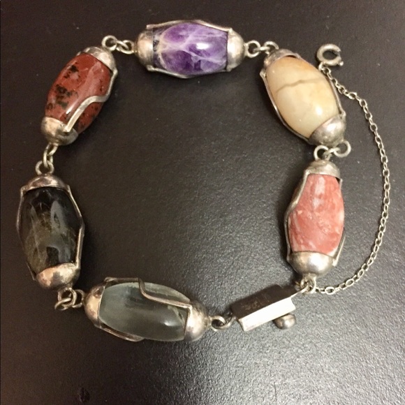 Vintage Jewelry - Vintage Mexico Sterling Multi- Gemstone Bracelet